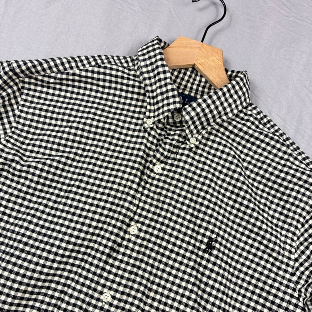 Ralph Lauren Button Down Flannel Gingham Shirt Large Black White Classic Fit L/S